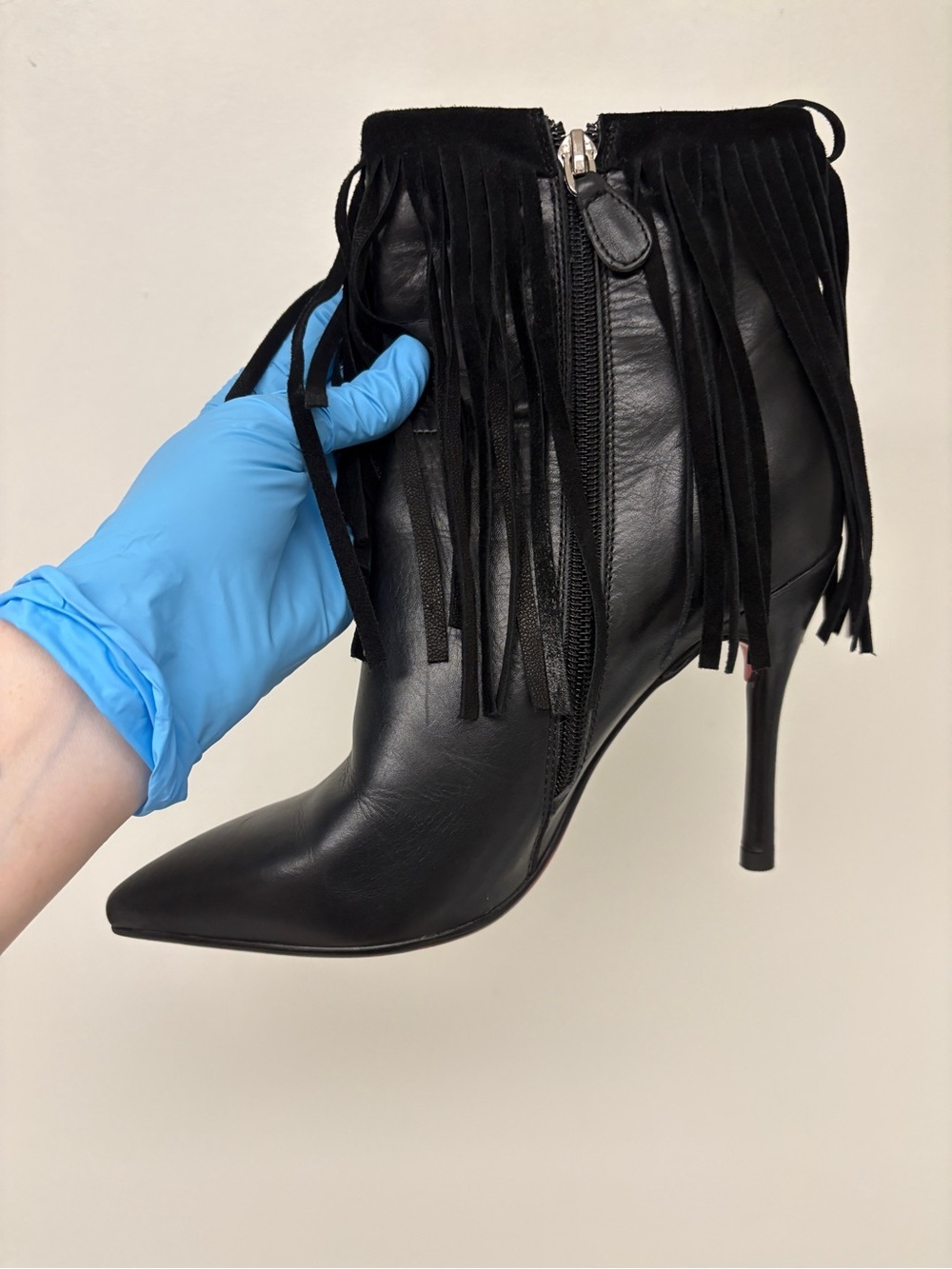 BB.GG Italy Fringed Leather Heeled Booties size 6 - Picture 6 of 13